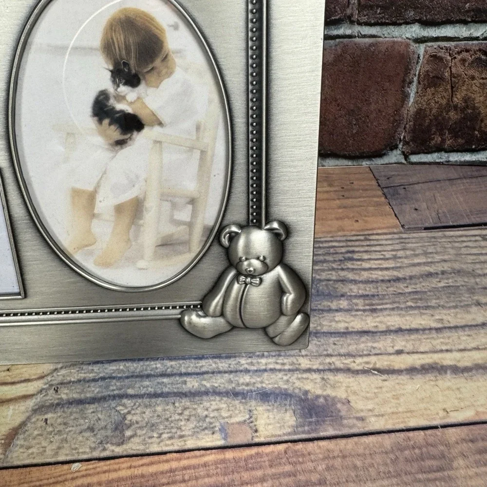 Burnes Of Boston Bear & Bow Pewter Photo Frame Early Years 1997 Multi Nursery